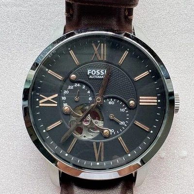 FOSSIL ME3061 Automatic Black Dial Men's Watch Stainless Steel Leather Strap - Image 1 of 4