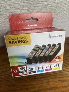 Wkład atramentowy Canon XL PGI280 CLI281 Zestaw 5 szt. NOWY OEM - Zdjęcie 1 z 2