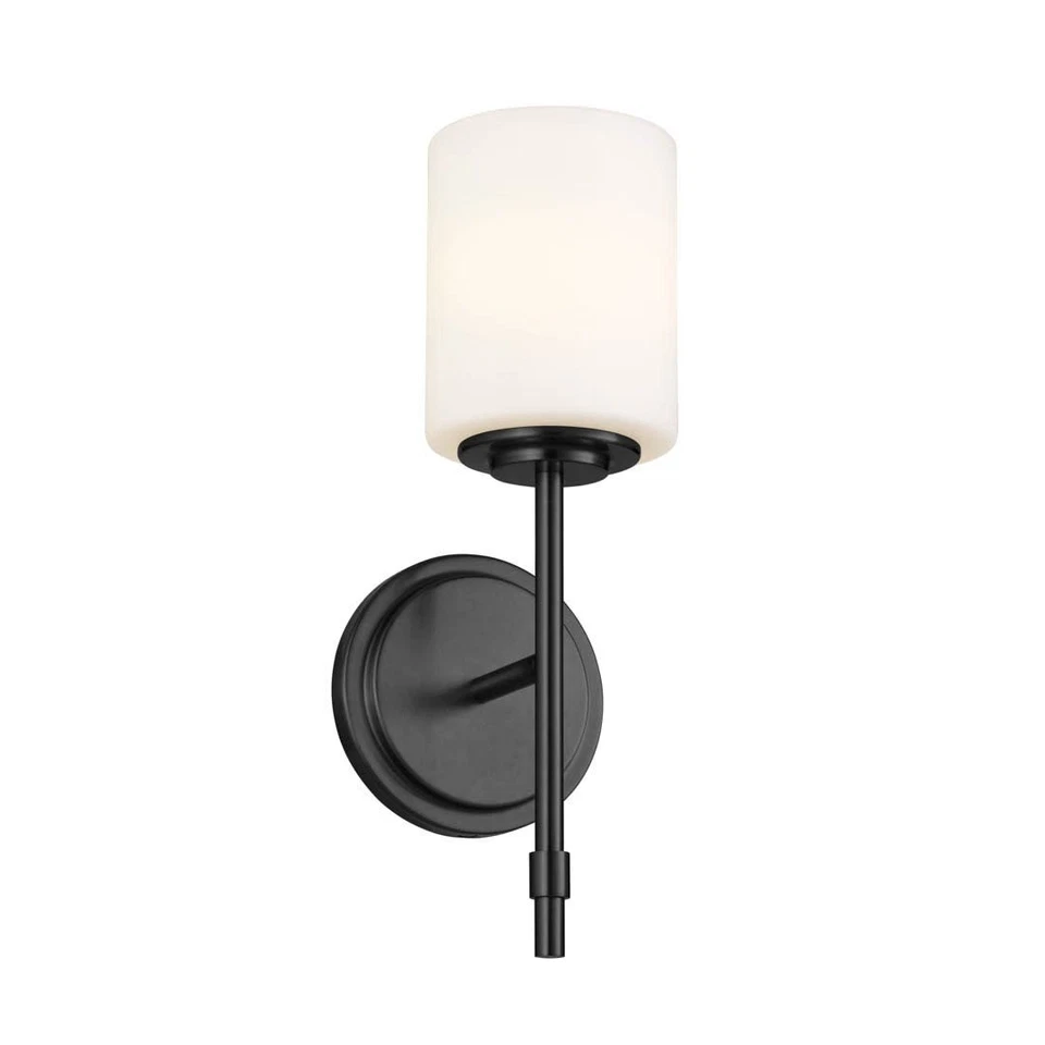KICHLER Ali 1-Light Black Wall Sconce w/ Satin Opal Glass Shade 55140BK
