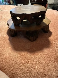 2 Japanese Natural Wood, Ikebana, Wabi Sabi, Vintage, Old Wood Bonsai Stand, - Picture 1 of 6
