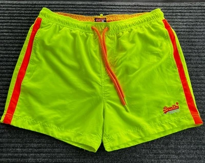 SUPERDRY 游泳男式短裤尺寸 2XL 霓虹黄色橙色衬里 — 第 1/4 张图片