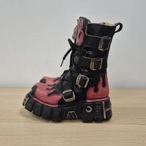 New Rock Reactor Black Leather Flames Platform Punk Rock Goth Boots Uk 5 Eu 38 # - Picture 1 of 10