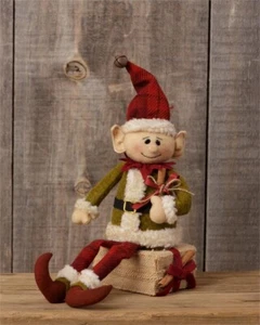 Elfo sentado en regalo Papá Noel traje sombrero muñeca regalo de Navidad primitivo - Imagen 1 de 1