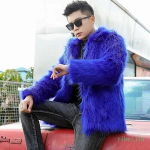 Men's Winter Lapel Faux Fur Coats Warm Slim Fit Furry Overcoats Casual Fashion - Picture 1 of 9