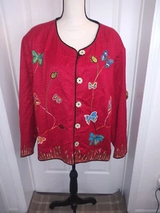 Vintage Maggie Barns Womens Jacket Coat 3X Muiltcolor Butterfly&Bee Flower - Picture 1 of 12