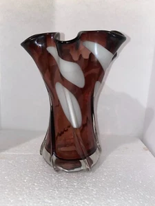 Vintage Murano Style Hand Blown Thick Glass Vase, Purple and White, Perfect Cond - Picture 1 of 14