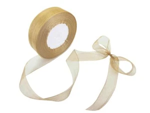 1 Inch 50 Yards Sheer Organza Ribbon Chiffon for Gift Wrapping Gold - Picture 1 of 6