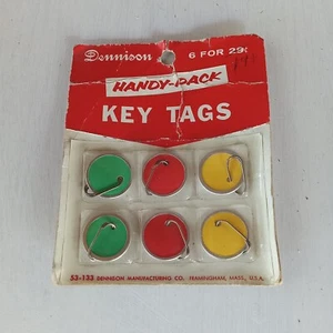 6 Vintage Dennison Key Tags No. 53-133 Green Red Yellow Car Auto Home Locks New - Picture 1 of 2