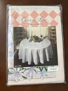 New Erlene Home Fashion Beige Classic Lace Tablecloth 70” Round Vinyl Easy Care - Picture 1 of 6
