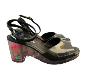 Melissa X Patrick Cox Womens Black Heart Heel Platform Jelly Sandal Size 7 - Picture 1 of 9