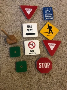 Wood Street Signs One Way Model Car Train Stop Yield Disabled Crossing Way 8” - Picture 1 of 4