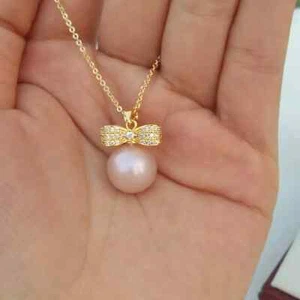 Huge 12-13mm Natural Pink Round South Sea Pearl Pendant Necklace 18" 14k Gold P - Foto 1 di 6