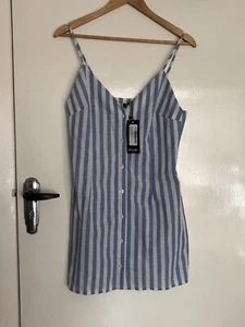 Nasty Gal 12 Blue/ White Striped Straight Sun Dress BNWT - Picture 1 of 3