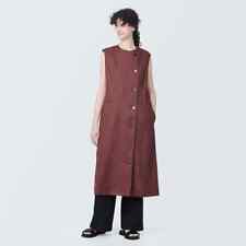 MUJI Womens Hemp Blend Stretch Gilet Vest Dress Brown FedEx