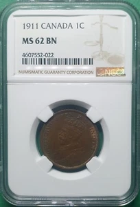 1911 CANADA 1 CENT NGC MS 62 BN - Picture 1 of 2