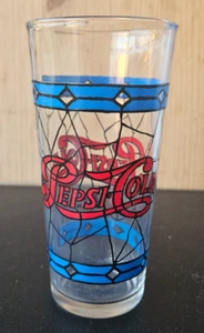 PEPSI-COLA 1970'S SOUVENIR STAINED GLASS. RED, BLUE CLEAR GLASS - Picture 1 of 6