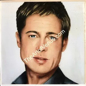 Brad Pitt Realismus Kunst Keramik Untersetzer Fliese Original Künstler signiert Neu mit Etikett schnell S/H - Bild 1 von 6