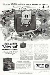 1950 Zenith Universal Portable Radio: Tip Top Dial Vintage Print Ad - Picture 1 of 1