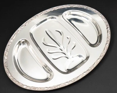 International Silver Plated Divided Meat Platter Serving Tray Victorian Rose 22" - Image 1 of 4