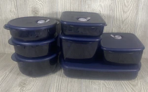 Tupperware Exclusive Set Blue Vent 'N Serve 7 Piece Set Excellent Condition - Picture 1 of 14