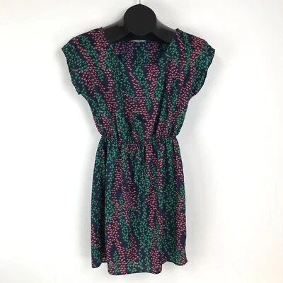 Vestido soprano cuello redondo manga gorra para mujer talla pequeña cintura elástica poliéster Foto 1 de 4