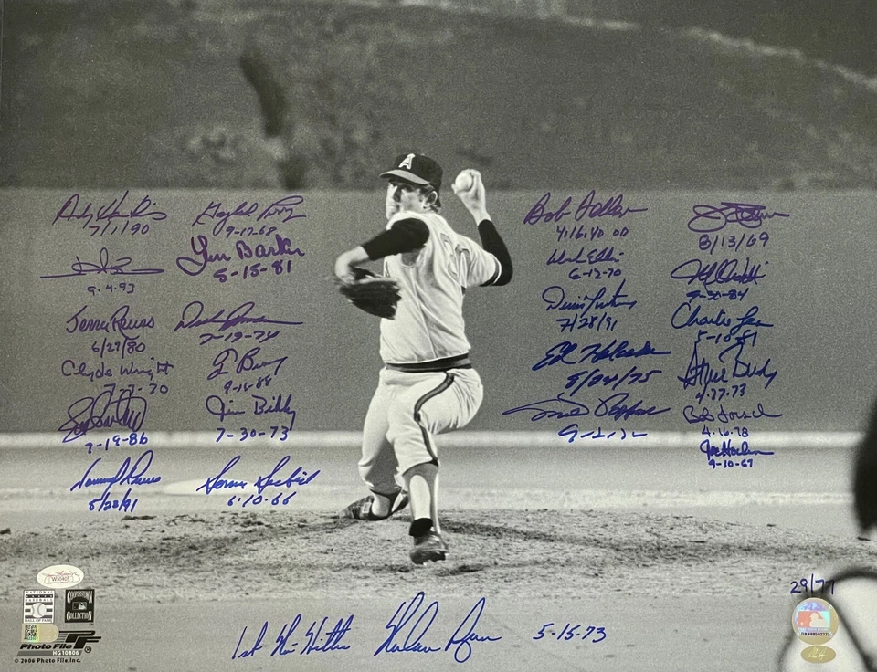 NOLAN RYAN SIGNED 7TH NO HITTER & 23 NO HIT PITCHERS 16X20 JSA COA W30405 X24 - Image 1 of 1