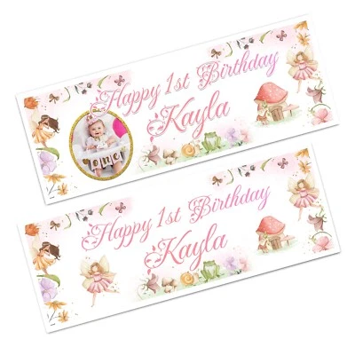 GET INVITED FAIRY BIRTHDAY BANNER NAME PERSONALISED PHOTO PARTY GIRLS KIDS
