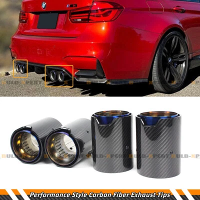FOR BMW M2 M3 M4 CARBON FIBER STAINLESS BLUE BURNT TIP EXHAUST PIPE FINISHER 4PC - Image 1 of 4