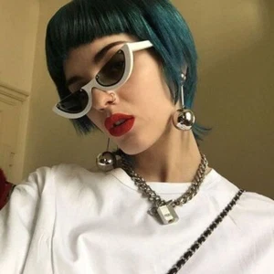 Cat Eye Sunglasses White Frame Fashion Trendy Half Frame UV400 Women Trendy New - Picture 1 of 6