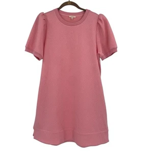 Jodifl Women’s Size M Pink Textured Dress Pockets Short Sleeve Preppy - Picture 1 of 11