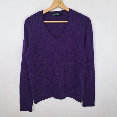 Maglione Ralph Lauren 100% Cashmere viola taglia L da donna - Immagine 1 di 3