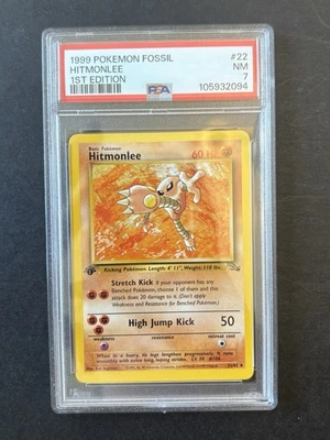 1st Edition Hitmonlee, Pokémon Fossil (1999), PSA 7, 22/62 - Image 1 of 2