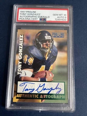 Tony Gonzalez Proline 1997 esmeralda autógrafo automático novato radiocontrol PSA 10 solo pop 1 Foto 1 de 2