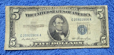 5 DOLLARS 1953 SILVER CERTIFICATE NOTE OF UNITED STATES C25922806A ~ BLUE SEAL - Image 1 of 2