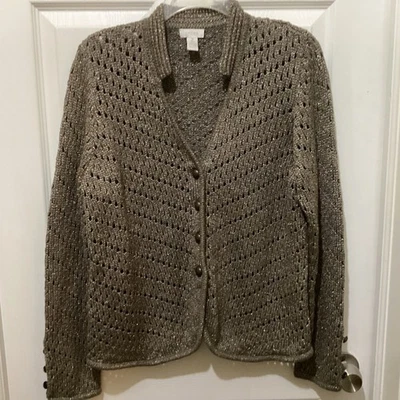 Chicos Florence Cardigan Sherwood Olive with Shimmer Metallic~Size 2~EUC - Image 1 of 4