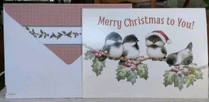 Vintage Birds & Holly Berries Christmas Greeting Card Matching Envelope 5.5x7.5 - Picture 1 of 6