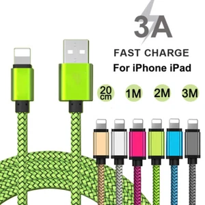 2m 3m Long Fast Charging Charger Cable For iPhone 14 13 12 11 7 8 iPad USB Cord - Picture 1 of 16