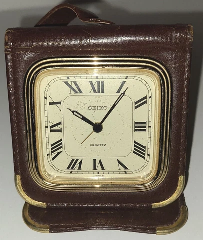 Vintage '60s SEIKO Quartz WALLET TRAVEL ALARM CLOCK, Roman Numerals Japan analog Cover