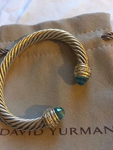 David Yurman Blue Topaz Pave Diamonds 7mm Silver Bracelet - Picture 1 of 5