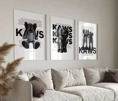 Juego de 3 carteles de figuras de Hypebeast Kaws negro de pared arte estampados Foto 1 de 3