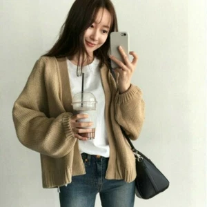 Damen Strick Cardigan Pullover Locker Mantel Jacke Puffärmel Pulli Strickwaren Tops - Bild 1 von 15