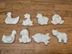 C-0924 Set of (8) Softie animal one sided Christmas Ornaments 2"T Ceramic Bisque - Picture 1 of 6