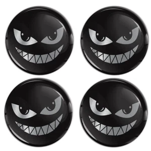 4 x 45mm Radnabenkappe Universal Aufkleber Emblem Decals Badge Smile Schwarz - Bild 1 von 5
