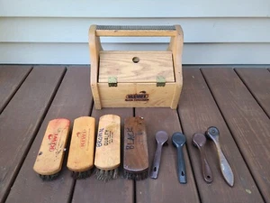 Vintage Kiwi Shoe Groomer Wood Shoe Shine Box, Pure Bristle & Horse Hair Brushes - Picture 1 of 15
