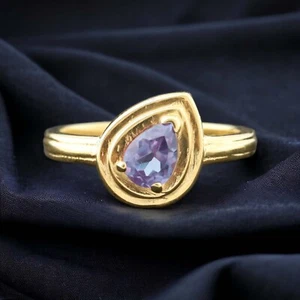 925 Sterling Silver 7x5 mm Pear Natural Alexandrite Ring Solitaire Ring Jewelry - Picture 1 of 7