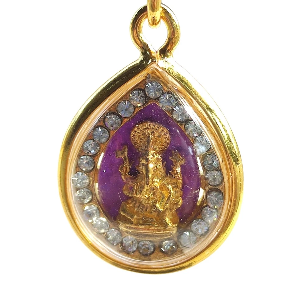 Lord Ganesha Estuche de Oro Colgante Collar Elefante Dioses Hindúes Amuleto Púrpura Foto 1 de 4