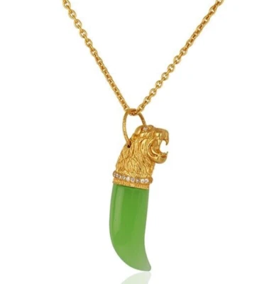 Collar colgante con cadena diseño lomo chapado en oro calcedonia verde y piedra circonita Foto 1 de 2