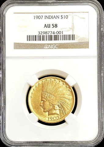 1907 GOLD US $10 DOLLAR INDIAN HEAD EAGLE COIN NGC ABOUT UNCIRCULATED 58 Cover