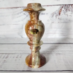 Natürlicher massiver geschnitzter Onyx Marmor Kerzenständer 6" hoch schöne Farben Pakistan - Bild 1 von 4