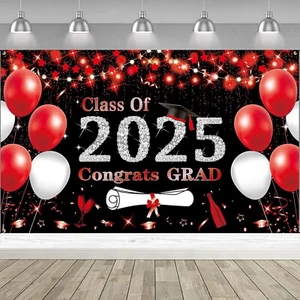 Black Red Graduation Party Decorations 6x3.6ft Red Class of 2025 Gra... - Picture 1 of 5